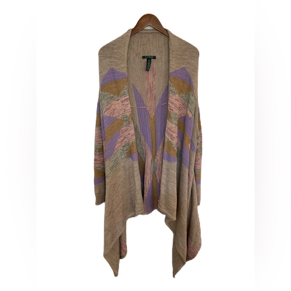 Lauren Ralph Lauren Open Long Cardigan Women’s Size 1X Aztec Pastel Cotton Wool